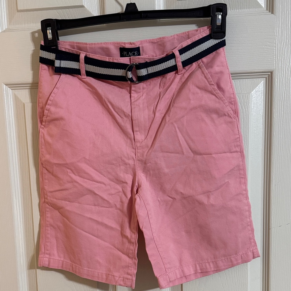 The Children's Place Pink Shorts with Navy Stripe Belt Girls size 14